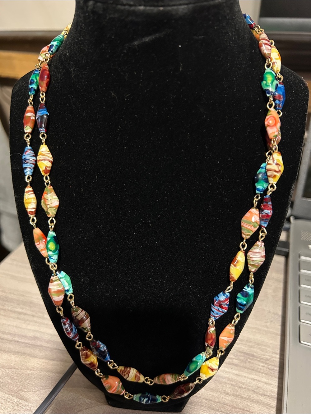 Multi-Color Glass Bead Station Necklace - Women Jewelry